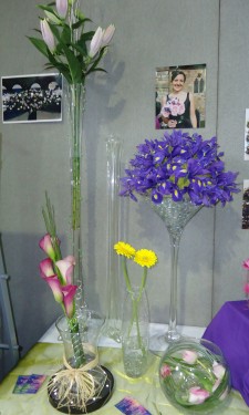 Iris in a martini vase, lilies in a lily vase and calla lily bouquet