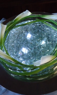 Calla lilies and steel grass with lights & clear nuggets