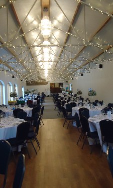 Tables laid for a reception at Crug Glas